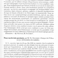 0807 - Page 749 - Société de neurologie (Société Purkyne) de Prague. Séance du 11 mars 1931. Tumeur du lobe frontal, par Jiri Vitek. Clinique du Pr Syllaba (présentation de la malade) / Deux cas de tabo-paralysie, par M. Th. Dosuzkov. Clinique de Pr Haskovec (présentation des malades)