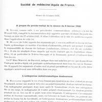 0813 - Page 755 - Sociétés. Société médico-psychologique. Séance du 10 mars 1932. Myopathie et troubles mentaux, par G. Heuyer et J. Dublineau / Société de médecine légale de France. Séance du 14 mars 1932. A propos du procès-verbal de la séance du 8 février 1932 / L'ostéoporose métatraumatique douloureuse