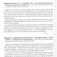 0832 - Page 774 - Analyses. Neurologie. Études générales. Infections et intoxications. Zoeller (Ch.) et Sohier (R.). Coïncidence de deux cas de zona et d'un cas de varicelle. Bull. et mém. de la Société médicale des hôpitaux de Paris... / Armand Delille (P.-F.) et Trocme (Mme). Une confirmation typique de l'étiologie zonateuse de la varicelle. Bull. et mém. de la Société médicale des hôpitaux de Paris... / Abrami (P.), Bertrand-Fontaine (Mme), Wallich (Robert) et Fouquet (J.). Pseudo-tabes d'origine typhique. Bull. et mém. de la Société médical des hôpitaux de Paris...