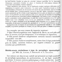 0926 - Page 866 - Société de neurologie de Paris. Séance du 19 mai 1932. Sur l'ablation des tumeurs du cerveau par l'électro-coagulation unipolaire, par MM. Clovis Vincent, Marcel David et Pierre Puech / Hérédo-ataxie cérébelleuse à type de paraplégie spasmodique, par MM. Ch. Achard, I. Bertrand et A. Escalier