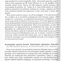 0968 - Page 908 - Société de neurologie de Paris. Séance du 19 mai 1932. Phénomènes de répercussivité motrice chez un malade atteint de monoplégie dissociée d'origine corticale, par MM. Raymond Garcin, Israel et Laplane / Arachnoïdite spinale dorsale. Intervention opératoire. Guérison, par MM. Georges Guillain, D. Petit-Dutaillis et J. Sigwald