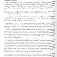 1360 - Page 1300 - XIIe Réunion neurologique internationale annuelle. Paris, 31 mai-1er juin 1932. Communications sur l'étiologie. Sur l'épilepsie essentielle dans ses rapports avec la constitution morphologique et le système végétatif, par MM. Draganesco, S. Axente (S.) et Buttu (S.)... / Quatre cas d'épilepsie d'origine pleuro-pulmonaire, par MM. Cossa et Destres...