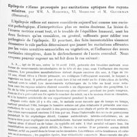 1365 - Page 1305 - XIIe Réunion neurologique internationale annuelle. Paris, 31 mai-1er juin 1932. Communications sur l'étiologie. Crises épileptiques et varices des méninges, par M. H. Brunschweiller... / Epilepsie réflexe provoquée par excitations optiques des rayons solaires, par MM. A. Radovici, VI. Misirliou et M. Gluckman...