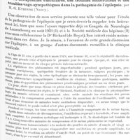 1377 - Page 1317 - XIIe Réunion neurologique internationale annuelle. Paris, 31 mai-1er juin 1932. Communications sur la pathogénie. Le rôle des spasmes vasculaires, des troubles endocriniens et des troubles vago-sympathiques dans la pathogénie de l'épilepsie, par M. G. Etienne...