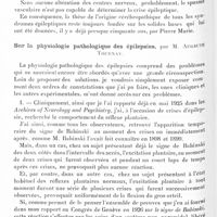1384 - Page 1324 - XIIe Réunion neurologique internationale annuelle. Paris, 31 mai-1er juin 1932. Communications sur la pathogénie. Sur le rôle des spasmes vasculaires dans la pathogénie des accès épileptiques, par M. Dino Bolsi... / Sur la physiologie pathologique des épilepsies, par M. Auguste Tournay