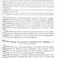 1445 - Page 1385 - XIIe Réunion neurologique internationale annuelle. Paris, 31 mai-1er juin 1932. Communications sur le traitement. Crises tardives d'épilepsie et douleurs après traumatisme de la première vertèbre cervicale. Opération. Guérison complète, par M. L. Puusepp... / Résultats éloignés du traitement chirurgical de l'épilepsie, par M. L. Puusepp...