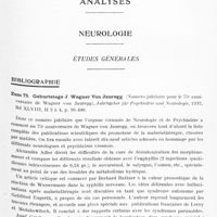 1519 - Page 1459 - Analyses. Neurologie. Études générales. Bibliographie. Zum 75. Geburtstage J. Wagner Von Jauregg (Numéro jubilaire pour le 75e anniversaire de Wagner von Jauregg). Jahrbücher für Psychiatrie und Neurologie...