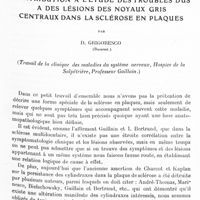 0079 - Page 27 - Mémoires originaux. Contribution à l'étude des troubles dus à des lésions des noyaux gris centraux dans la sclérose en plaques, par D. Grigoresco... (Travail de la clinique des maladies du système nerveux, Hospice de la Salpêtrière, Professeur Guillain)