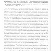 0180 - Page 128 - Analyses. Neurologie. Études générales. Anatomie pathologique. Fattovich. Contribution à l'étude anatomo-pathologique du parkinsonisme postencéphalitique (Contributo alla anatomia patologica del parkinsonismo post-encefalitico). Rivista sperimentale di Freniatria e Medicina legale delle Alienazioni mentali... / Szarvas (A.), Stief (A.) et Dancz (M.). Contribution au tableau clinique de la pellagre et à son histopathologie, avec considération particulière du système extrapyramidal. Archives suisses de neurologie et de psychiatrie... / Roberti (C.-E.). Contribution à l'étude de la microglie dans les maladies mentales (démences et démence précoce) (Contributo allo studio della microglia nei malati di mente (amenti e dementi precoci)). Rivista di Pathologia nervosa e mentale...