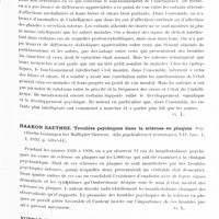 0195 - Page 143 - Analyses. Psychiatrie. Études générales. Shepherd Dawson et Conn (J. C. M.). Intelligence et maladies (Intelligence and diseases). Medical research Council... / Haakon Saethre. Troubles psychiques dans la sclérose en plaques. Psychische tsorungen bei Multipler Sklerose. Acta psychiatrica el neurologica... / Vurpas (Cl.) et Corman (L.). Les formes dépressives de la paralysie générale. Etude clinique. Gazette des hôpitaux...