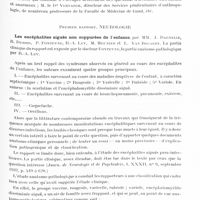 0777 - Page 723 - Sociétés. XIe Congrès belge de neurologie et de psychiatrie. Gand, 24-27 septembre 1932. Premier rapport. Neurologie. Les encéphalites aiguës non suppurées de l'enfance, par MM. J. Dagnelie, R. Dubois, P. Fonteyne, R.-A. Ley, M. Meunier et L. Van Bogaert. La partie clinique du rapport est exposée par le Docteur Fonteyne, la partie anatomo-pathologique par R.-A. Ley