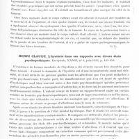 0789 - Page 735 - Analyses. Neurologie. Études générales. Sémiologie. Demianowska (M.). Contribution à la symptomatologie des lobes frontaux. Rocznik Psychjatryczny... / Henri Claude. L'hystérie dans ses rapports avec divers états psychopathiques. Encéphale... / Lereboullet (P.). L'acrodynie infantile. Gazette des hôpitaux...
