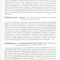 0795 - Page 741 - Analyses. Neurologie. Études générales. Infections et intoxications. Renaud (Maurice) et Miget. Modifications oculo-pupillaires indépendantes de la syphilis. Bul. et mém. de la Société médicale des hôpitaux... / Valerio (Americo). Solarites. Revue sud-américaine de médecine et de chirurgie... / Bornstein (B.). La paralysie générale chez les juifs. Rocznik Psychjatryczny, (Annales psychiatriques)...
