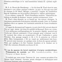 0099 - Page 43 - Société de neurologie de Paris. Séance du 6 juillet 1933. Communications. Causalgie de la main guérie par l'acétylcholine, par MM. J. Tinel, M. Eck et W. Stewart / Un cas de spasme du facial supérieur d'origine encéphalitique. Présentation du malade, par MM. Laignel-Lavastine, Jean Fouquet et Boris Klotz