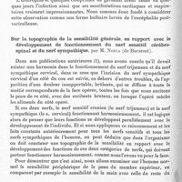 0154 - Page 98 - Société de neurologie de Paris. Séance du 6 juillet 1933. Communications. Forme bulbaire larvée de l'encéphalite postvaricelleuse, par M. J. Trabaud / Sur la topographie de la sensibilité générale, en rapport avec le développement de fonctionnement du nerf sensitif cérébro-spinal et du nerf sympathique, par M. Noica...