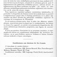 0210 - Page 154 - Société de neurologie de Paris. Séance du 6 juillet 1933. Communications. Etude anatomo-clinique d'un cas d'atrophie olivo-ponto-cérébelleuse avec symptômes pseudo-bulbaires, par MM. Georges Guillain, Ivan Bertrand et R. Thurel / Candidatures aux élections de fin d'année