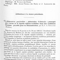 0211 - Page 155 - Société de neurologie de Paris. Séance du 6 juillet 1933. Réunion neurologique internationale de 1934 (fin mai-début de juin) / Addendum à la séance précédente. Un phénomène particulier (« phénomène d'obstacle ») provoqué par l'urine et le liquide céphalo-rachidien dans des conditions diverses : procédé pour sa démonstration, par M. P. A. Donaggio...