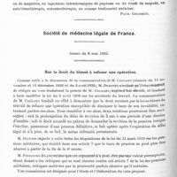 0250 - Page 194 - Sociétés. Société médico-psychologique. Séance du 8 juin 1933. Epilepsie traumatique. Psychose périodique et polynévrites. Traitement général des polynévrites, par M. Tinel / Société de médecine légale de France. Séance du 8 mai 1933. Sur le droit du blessé à refuser une opération / Le coefficient professionnel en expertise d'accident du travail