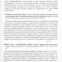 0461 - Page 403 - Analyses. Neurologie. Études générales. Physiologie. Heymans (C.) et Bouckaert (J.-J.). Réflexes sino-carotidiens et cardio-aortiques : vaso-motricité cérébrale. Comptes rendus des séances de la Société de biologie... / Ozorio de Almeida (Miguel). Sur le rôle des excitations internes de l'appareil digestif dans le maintien du tonus nerveux végétatif. Comptes rendus des séances de la Société de biologie... / Binet (Léon) et Rubinstein (Michel). Rate et hyperthermie provoquée. Comptes rendus des séances de la Société de biologie... / Fegler (J.). Recherches sur l'innervation sensitive antagoniste des voies respiratoires inférieures. Comptes rendus des séances de la Société de biologie...