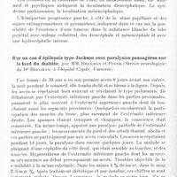 0546 - Page 488 - Société de neurologie de Varsovie. Séance du 24 mai 1933. Un cas de tumeur cérébrale avec syndrome extrapyramidal, par M. E. Herman (du service des maladies nerveuses à l'hôpital Czyste à Varsovie. Chef du service : Doc. Dr W. Sterling) / Sur un cas d'épilepsie type Jackson avec paralysies passagères sur le fond du diabète, par MM. Bregman et Potok (Service neurologique du Dr Bregman, à l'hôpital Czyste, Varsovie)