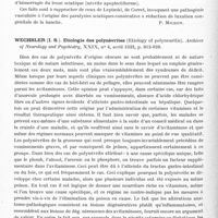 0574 - Page 516 - Analyses. Neurologie. Études spéciales. Névrites et polynévrites. Mathieu (L.) et Grandpierre (G.). Névrite sciatique par oblitération de l'artère du grand sciatique. Rev. méd. de l'Est... / Wechsler (I. S.). Etiologie des polynévrites (Etiology of polyneuritis). Archives of Neurology and Psychiatry...