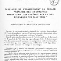 0593 - Page 535 - Mémoires originaux. Paralysie de l'abaissement du regard. Paralysie des inférogyres. Hypertonie des supérogyres et des releveurs des paupières, par MM. André-Thomas, H. Schaeffer et Ivan Bertrand