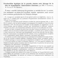 0697 - Page 639 - Société de neurologie de Paris. Séance du 16 novembre 1933. Communications. Un cas d'embolie gazeuse cérébrale à répétition avec hémiplégie récidivante, par MM. Lhermitte et Aman-Jean / Arachnoïdite kystique de la grande citerne avec blocage de la tête en hyperflexion. Intervention. Guérison, par MM. P. Schmite, M. David et H. Berdet