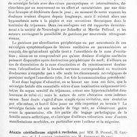 0719 - Page 661 - Société de neurologie de Paris. Séance du 16 novembre 1933. Communications. Sur la pathogénie de la névralgie faciale, par Th. Alajouanine et R. Thurel / Ataxie cérébelleuse aiguë à rechutes, par MM. B. Pommé, H. Coumel et J. Lacroix (présentés par M. Fribourg-Blanc)