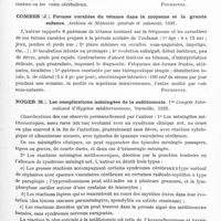 0793 - Page 735 - Analyses. Neurologie. Études générales. Infections. Poinso (R.). Ataxie varicelleuse aiguë. Archives de médecine générale et coloniale... / Combes (J.). Formes curables du tétanos dans la moyenne et la grande enfance. Archives de médecine générale et coloniale... / Roger (H.). Les complications méningées de la mélitococcie. 1er Congrès international d'hygiène méditerranéenne... / Roger (H.), Poursines (Y.) et Alliez (J.). Tuberculome cortico-méningé de la région pariétale à symptomatologie tumorale. Archives de médecine générale et coloniale...