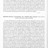 0796 - Page 738 - Analyses. Neurologie. Études générales. Infections. Heim de Balsac (F.) et Agasse-Lafont. Intoxications mortelles ou de gravité variable en série, par emploi d'un adhésif solubilisé par le benzène. Indications prophylactiques. Bulletin de l'Académie de médecine... / Mattei (Charles). L'intoxication par l'émétine chez l'homme. Paris médical...