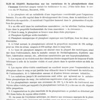 0797 - Page 739 - Analyses. Neurologie. Études générales. Infections. Mattei (Charles). L'intoxication par l'émétine chez l'homme. Paris médical... / Sérologie. Ilie M. Dianu. Recherches sur les variations de la phosphatémie chez l'homme (Cercetari asupra variati lor fosfatemier la om). (Thèse faite dans le service du Dr Paulian)... 1933