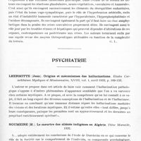 0807 - Page 749 - Analyses. Neurologie. Études spéciales. Épilepsie. Levy-Solal et De Pariente. Rôle du terrain dans l'éclampsie puerpérale. Presse médicale... / Psychiatrie. Lhermitte (Jean). Origine et mécanismes des hallucinations. Etudes carmélitaines mystiques et missionnaires... / Soumeire (H.). Le meurtre des aliénés indigènes en Algérie. Thèse marseille, 1932