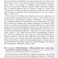 0886 - Page 828 - Société de neurologie de Paris. Séance du 7 décembre 1933. Etude anatomo-clinique d'un cas d'Hemiballismus. Lésion dégénérative du corps de Luys et de la zona incerta, par MM. Ivan Bertrand et Raymond Garcin / Sur un cas de mélanoblastome diffus primitif des centres nerveux. Etude anatomo-clinique, par MM. Raymond Garcin, Ivan Bertrand, André Thévenard et R.-A. Schwob