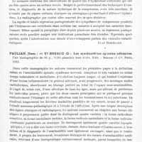 0957 - Page 899 - Analyses. Neurologie. Études générales. Bibliographie. Michel, Mutel et Rousseaux. Les traumatismes fermés du rachis, Masson et Compagnie, éditeurs / Schroeder (Alejandro H.). Hidatidosis raquidea. Publicaciones de departemento cientifico del consejo de salud publica. Montevideo, 1933 / Paulian (Dem.) et Turnesco (D.). Les arachnoïdites spinales adhésives... Edit. : Masson et Compagnie, Paris, 1933