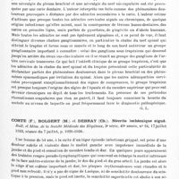0977 - Page 919 - Analyses. Neurologie. Études spéciales. Névrites et polynévrites. Cornil (Lucien). Les caractéristiques anatomo-cliniques de la « névrite hypertrophique ». La schwannose hyperplasique et progressive. Marseille médical... / Veyrassat (Jean). Les ganglions sous-trapéziens et les névralgies du plexus brachial d'origine dentaire. Presse médicale... / Coste (F.), Bolgert (M.) et Debray (Ch.). Névrite ischémique aiguë. Bull. et mém. de la Société médicale des hôpitaux...