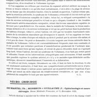 0989 - Page 931 - Analyses. Thérapeutique. Leriche (R.). Traitement précoce du syndrome ischémique de Volkmann par la résection artérielle dans le cas de blessure ou de rupture artérielle. Bull. et mém. de la Société nationale de chirurgie... / Neuro-chirurgie. De Martel (Th.), Monbrun et Guillaume (J.). Ophtalmologie et neuro-chirurgie. Revue médicale française... / Frazier (Charles H.). Intervention radicale pour la grande névralgie du trijumeau (Radical operation for major trigeminal neuralgia). Journal of the American Medical Association...