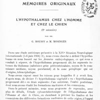 0061 - Page 1 - Mémoires originaux. L'hypothalamus chez l'homme et chez le chien (2e mémoire), par MM. G. Roussy et M. Mosinger
