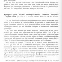 0130 - Page 70 - Société de neurologie de Paris. Séance du 10 janvier 1935. Communications. Rétraction spasmodique de la paupière supérieure d'origine dentaire, par M. Edward Hartmann / Epilepsie grave, traitée chirurgicalement. Guérison complète depuis 3 ans, par MM. J.-A. Barré, Clovis Vincent et Mlle Helle