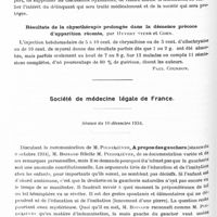 0152 - Page 92 - Sociétés. Société médico-psychologique. Séance du 18 décembre 1934. Avantages du projet de loi portant refonte du code pénal dans les cas de responsabilité atténuée, par Picard et Ey / Résultats de la chysothérapie prolongée dans la démence précoce d'apparition récente, par Hyvert Sterr et Cohn / Société de médecine légale de France. Séance du 10 décembre 1934. A propos des gauchers [M. Piedelièvre]