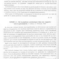 0158 - Page 98 - Analyses. Neurologie. Études générales. Bibliographie. Van Gehuchten (Paul). Les neuro-anémies. Rapport présenté au 1er Congrès-hollando-belge de neurologie et de psychiatrie... Psychiatrische en Neurologische Bladen... / Lacan (J.). De la psychose paranoïaque dans ses rapports avec la personnalité..., Le François, 1932
