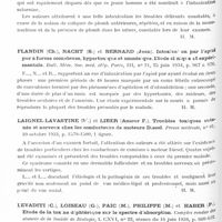 0172 - Page 112 - Analyses. Neurologie. Études générales. Intoxications. Duvoir (M.), Pollet (L.) et Sainton (J.). Intoxication volontaire par le salicylate de méthyle. Bull et mém. de la soc. méd. des hôp. Paris... / Euzière, Vidal (J.), Mas (P.) et Angeloff. Troubles délirants chez un saturnin. Archives de la Société des sciences médicales et biologiques de Montpellier... / Flandin (Ch.), Nacht (S.) et Bernard (Jean). Intoxication par l'apiol pur à forme comateuse, hypertonique et amnésique. Étude clinique et expérimentale. Bull. mém. soc. méd. hôp. Paris... / Laignel-Lavastine (M.) et Liber (Amour F.). Troubles toxiques cutanés et nerveux chez les conducteurs de moteurs Diesel. Presse médicale... / Levaditi (C.), Loiseau (G.), Paic (M.), Philippe (M.) et Haber (P.). Étude de la toxine diphtérique sur le spectre d'absorption. Comptes rendus des séances de la Société de biologie... / Cohen (Louis H.) et Gildea (Adwin F.). Manifestations physiologiques d'une intoxication phénobarbiturique épisodique (Physiologic manifestations of episodic phenobarbital intoxication). Archives of Neurol. and Psychiatry...
