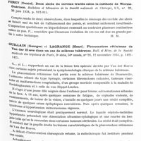 0177 - Page 117 - Analyses. Neurologie. Études générales. Cerveau (Lésions). Diamond (Isadore B.). Altérations cérébrales dans les leucémies. Compte rendu de 14 cas (Leukemic changes in the brain. A report of fourteen cases). Archives of Neurology and Psychiatry... / Ferey (Daniel). Deux abcès du cerveau traités selon la méthode de Worms. Guérison. Bulletins et mémoires de la Société nationale de chirurgie... / Guillain (Georges) et Lagrange (Henri). Phacomatose rétinienne de Van der Hoeve dans un cas de sclérose tubéreuse. Bull. et mém. de la Société médicale des hôpitaux de Paris...