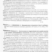 0183 - Page 123 - Analyses. Neurologie. Études générales. Moelle. Baldwin (Robert). « Concussion » médullaire (Spinal concussion). Archives of Neurology and Psychiatry... / Berkwitz (Nathaniel J.). Cavité extensive longitudinale de la moelle associée à une tumeur intramédullaire circonscrite (Extensive longitudinal cavitation of the spinal cord associated with a circumscribed intramedullary tumor). Archives of Neurology and Psychiatry... / Cambier (P.), Ley (R. A.). Tumeur médullaire. Journal belge de neurologie et de psychiatrie...
