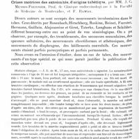 0328 - Page 268 - Société de neurologie de Paris. Séance du 7 février 1935. Communications. Poliomyélite antérieure subaiguë et arachnoïdite, par MM. André-Thomas, C. Roederer, J.-M. Guillaume et J.-O. Trelles / Crises motrices des extrémités, d'origine tabétique, par MM. J. C. Mussio-Fournier..., et F. Rawak