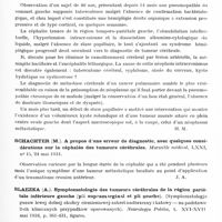 0401 - Page 341 - Analyses. Neurologie. Études générales. Cerveau (Tumeurs). Pomme (B.) et Dechaume (J.). Réflexions sur quatre observations de tumeurs cérébrales avec troubles mentaux précoces. Annales médico-psychologiques... / Ramond (Louis). Diagnostic étiologique d'une hémiplégie à début progressif. Presse médicale... / Schachter (M.). A propos d'une erreur de diagnostic, avec quelques considérations sur la céphalée des tumeurs cérébrales. Marseille médical... / Slaezka (A.). Symptomatologie des tumeurs cérébrales de la région pariétale inférieure gauche (pli supramarginal et pli courbe). (Symptomatologja guzow lewej dolnej okolicy ciemieniowej-zakret nadbrzezny i katowy - na podstawie 2-ch klinicznych przypadkow operowanych). Neurologja Polska...