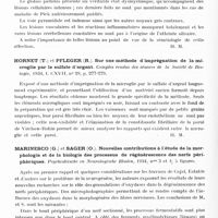 0530 - Page 470 - Analyses. Neurologie. Études générales. Anatomie pathologique. Guillain (G.), Bertrand (I.) et Mollaret (P.). Dégénérescence pallido-olivaire dans un cas de maladie de Pick. Comptes rendus de la Société de biologie... / Hornet (T.) et Pfleger (R.). Sur une méthode d'imprégnation de la microglie par le sulfate d'argent. Comptes rendus des séances de la Société de biologie... / Marinesco (G.) et Sager (O.). Nouvelles contributions à l'étude de la morphologie et de la biologie des processus de régénérescence des nerfs périphériques. Psychiatrische en Neurologische Bladen...