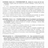 0535 - Page 475 - Analyses. Neurologie. Études générales. Anatomie pathologique. Verhaarrt (W. J. C.). A propos de l'anencéphalie (Uber Anencephalie). Acta Psychiatrica e Neurologica... / Physiologie. Almeida (Ozorio de) et Moussatché (H.). Action du curare sur les contractures. Comptes rendus des séances de la Société de biologie... / Almeida (Ozorio de) et Vianna Dias. Action de quelques narcoleptiques et anesthésiques sur l'accès épileptiforme produit par le refroidissement de la moelle. Comptes rendus des séances de la Société de biologie... / Arnovljevic (V.) et Milovanovitch (J. B.). Des variations de la pression artérielle et du rythme cardiaque au cours de la respiration de Cheyne-Stokes chez l'homme. Comptes rendus des séances de la Société de biologie... / Arnovljevic (V.) et Milovanovitch (J. B.). La pression artérielle et le rythme cardiaque au cours de la respiration de Cheyne-Stokes expérimentale chez le lapin. Comptes rendus des séances de la Société de biologie...