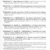 0543 - Page 483 - Analyses. Neurologie. Études générales. Physiologie. Liberson (W.). Quelques observations sur l'excitation des nerfs et des muscles de l'homme par les courants lentement croissants. Comptes rendus des séances de la Société de biologie... / Mc Kinley (J. C.) et Berkwitz (N. J.). Raideur consécutive à l'ablation expérimentale du cortex moteur chez le singe. J. of nervous and mental Dis... / Metalnikov (S.). Sur le rôle des réflexes conditionnels dans l'immunit. Presse médicale...
