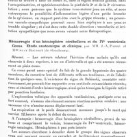 0614 - Page 555 - Société de neurologie de Paris. Séance du 4 avril 1935. Communications. Arrêt brusque du bras droit et de la parole survenant par crises sans perte de connaissance, par MM. J.-A. Barré et Marc Klein / Hémorragie d'un hémisphère cérébelleux et du IVe ventricule. Coma. Étude anatomique et clinique, par MM. J.-A. Barré et Mlle Susy Rousset...