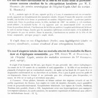 0655 - Page 596 - Société de neurologie de Varsovie. Séance du 27 septembre 1934. Kyste sous-arachnoïdien opéré avec succès chez un individu atteint de sclérose en plaques, par MM. W. Sterling et M. Wolff (du service des maladies nerveuses à l'hôpital Czyste. Chef du service : W. Sterling...) / Un cas de rétro-inclinaison de la tête et du tronc dans le parkinsonisme comme résultat de la rétropulsion localisée, par M. E. Herman (du service neurologique de l'hôpital Czyste. Chef du service E. Herman) / Un cas d'alopécie totale chez un malade atteint de maladie de Basedow et d'épilepsie essentielle, par MM. Stein W. et Rosental S. (de l'hopital Czyste, service des maladies nerveuses du Dr Sterling, Prof. agrégé)